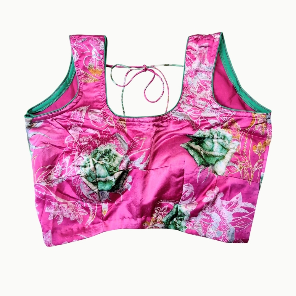 Handmade Satin Saree Pink Blouse Indian Crop Top Choli Sleeveless 18" Bust
